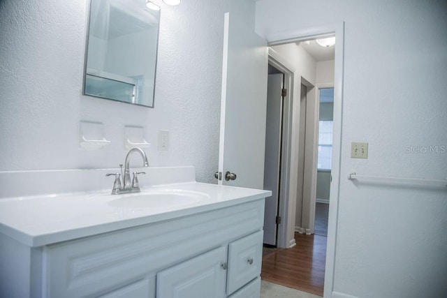 4725 Kayworth Rd, Lake Wales, FL 33898 - bathroom featuring vanity, wood finished floors, and a textured wall