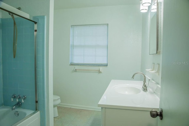 4725 Kayworth Rd, Lake Wales, FL 33898 - bathroom featuring toilet, vanity, shower / bathtub combination, and baseboards