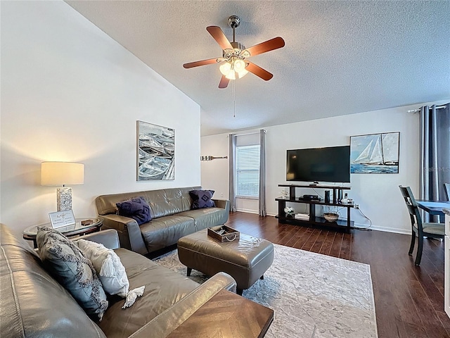 2696 Hemingway Ave, Haines City, FL 33844 - living area featuring ceiling fan, wood finished floors, a textured ceiling, and lofted ceiling