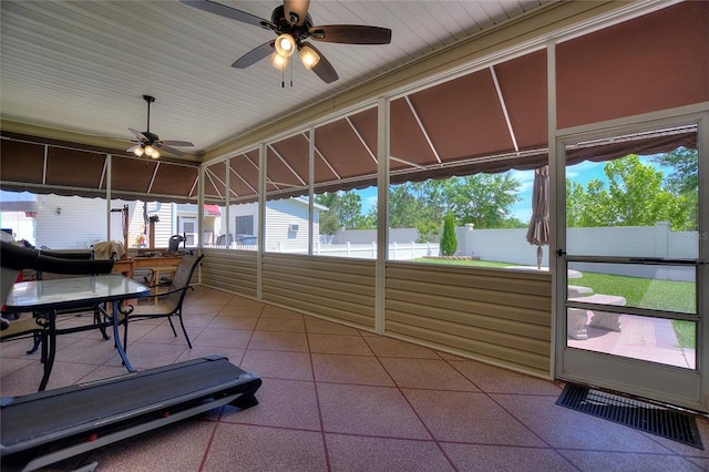 sunroom / solarium featuring plenty of natural light and ceiling fan