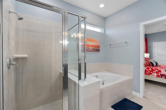 bathroom featuring plus walk in shower