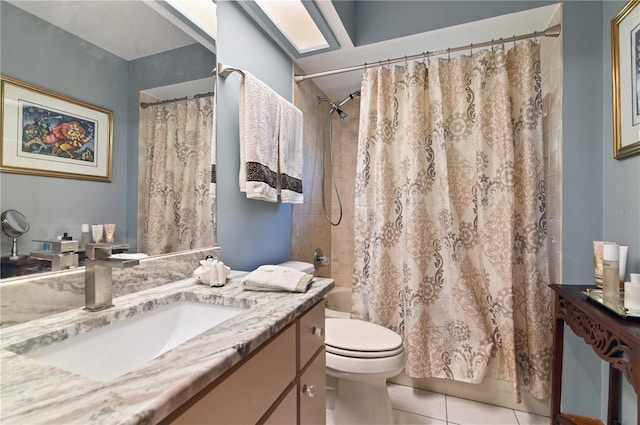 full bathroom with tile patterned flooring, vanity, shower / bath combination with curtain, and toilet