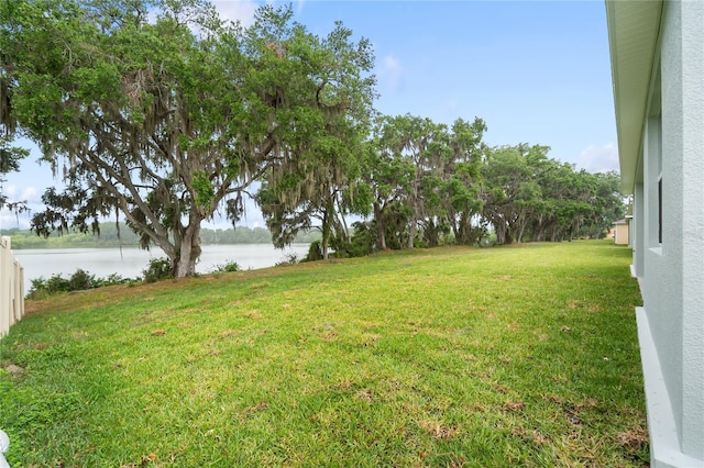 view of yard with a water view