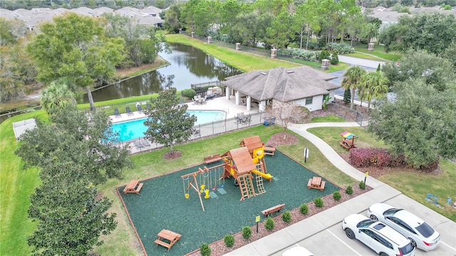 aerial view with a water view