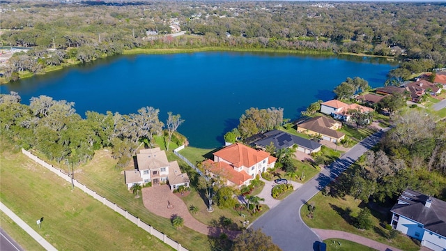 aerial view featuring a residential view and a water view