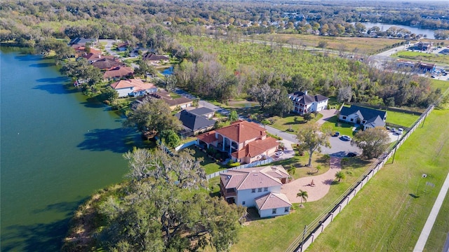 aerial view featuring a water view and a residential view