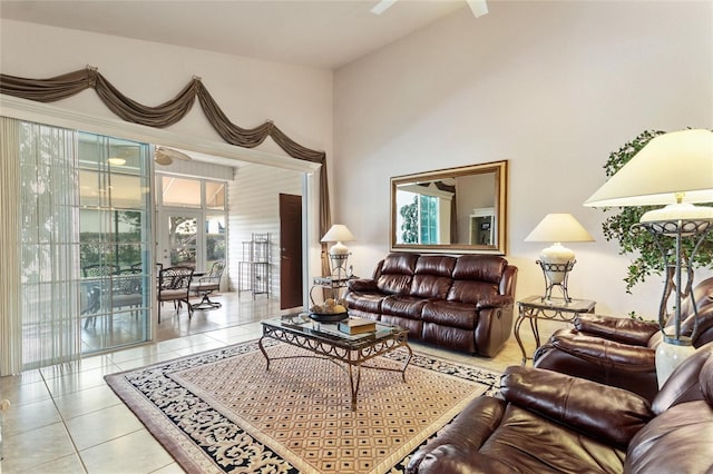 living room with light tile floors