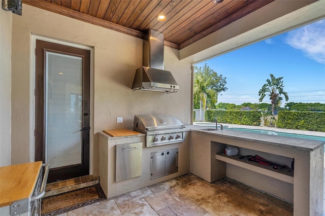 view of patio / terrace with grilling area, an outdoor kitchen, and sink