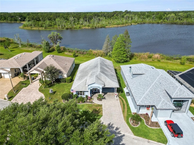 aerial view with a water view