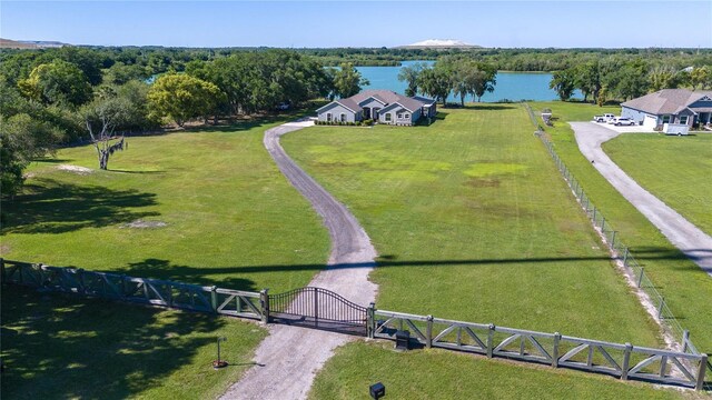 aerial view with a water view