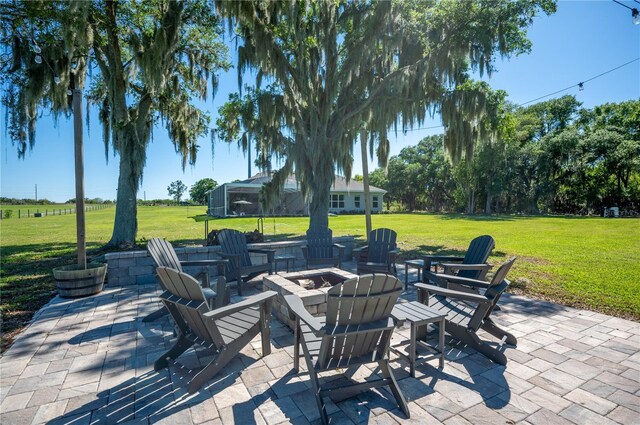 view of patio / terrace featuring a fire pit