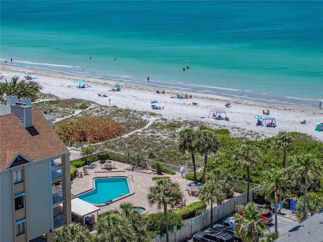 exterior space featuring a beach view