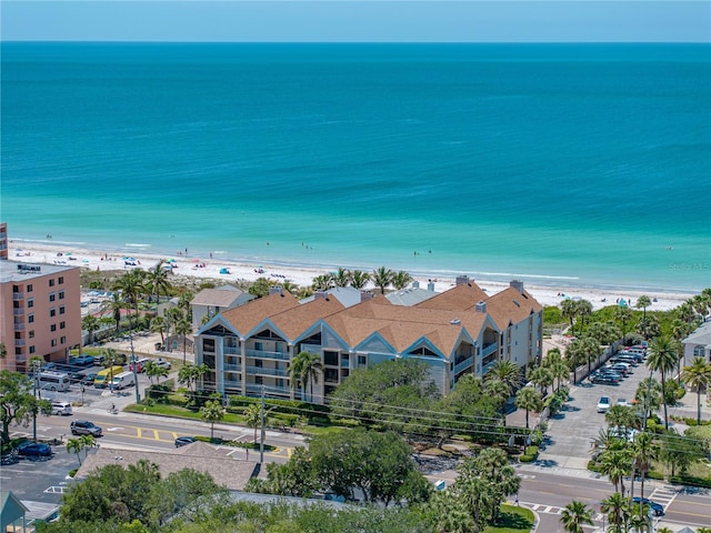 aerial view featuring a water view and a view of the beach