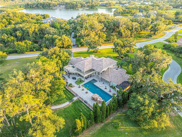 bird's eye view featuring a water view