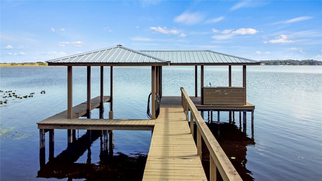 view of dock featuring a water view