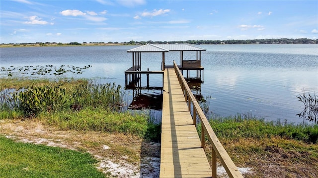 view of dock featuring a water view