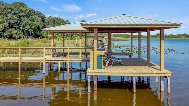 view of dock with a water view