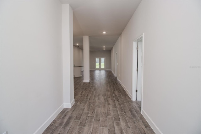 hall featuring dark wood-type flooring