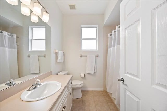 bathroom with tile patterned flooring, vanity, and toilet