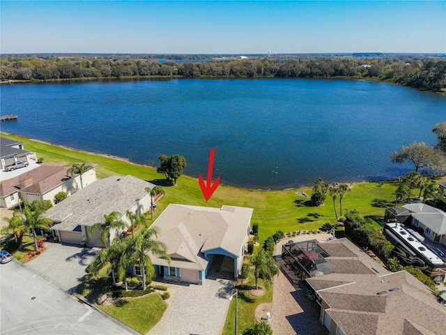 aerial view with a water view