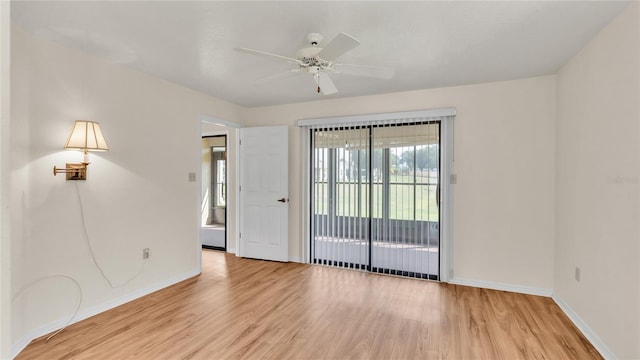 empty room featuring ceiling fan and light wood-type flooring