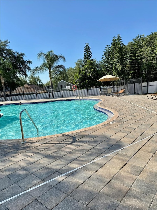 view of swimming pool featuring a patio