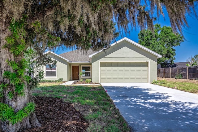 single story home with a garage