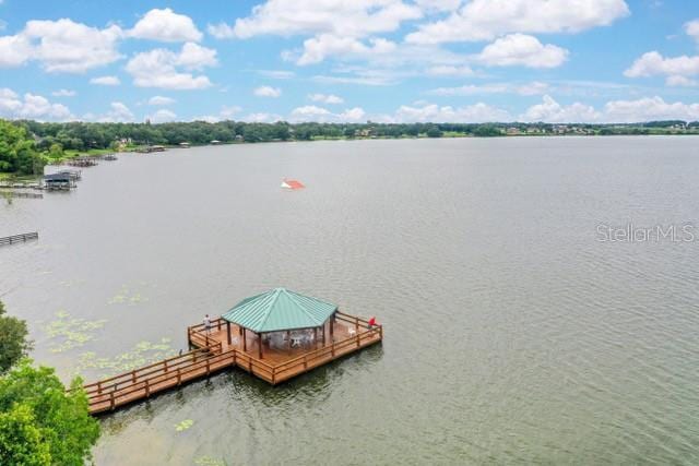 view of dock with a water view