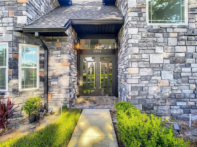 property entrance with french doors