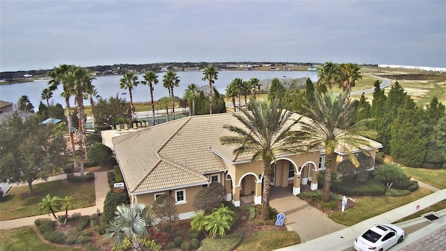 aerial view with a water view