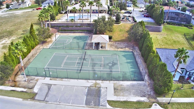 birds eye view of property with a residential view