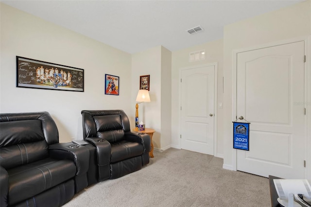 interior space featuring carpet, visible vents, and baseboards