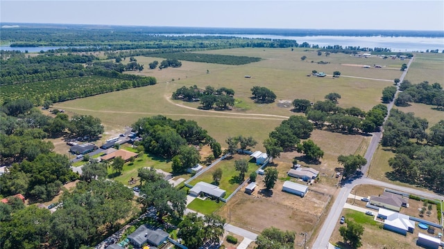 aerial view featuring a water view and a rural view