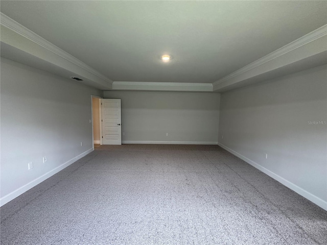 spare room featuring carpet flooring and crown molding