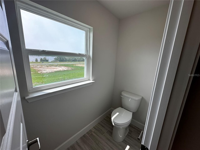 bathroom with hardwood / wood-style flooring and toilet