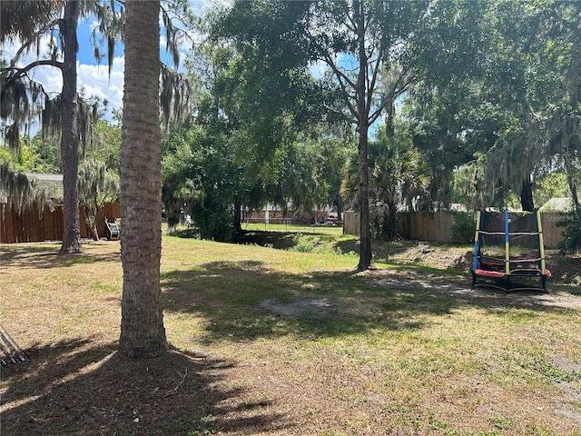 view of yard with a trampoline