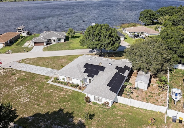 bird's eye view featuring a water view