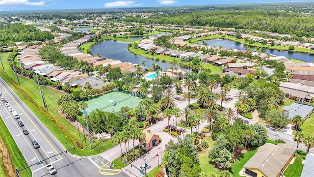 aerial view with a water view