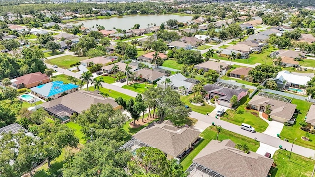 aerial view with a water view