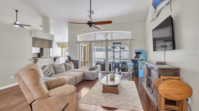 living room featuring dark hardwood / wood-style flooring