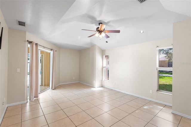 23338 Duchess Ave, Port Charlotte, FL 33954 - unfurnished room with ceiling fan, vaulted ceiling, light tile patterned flooring, and recessed lighting