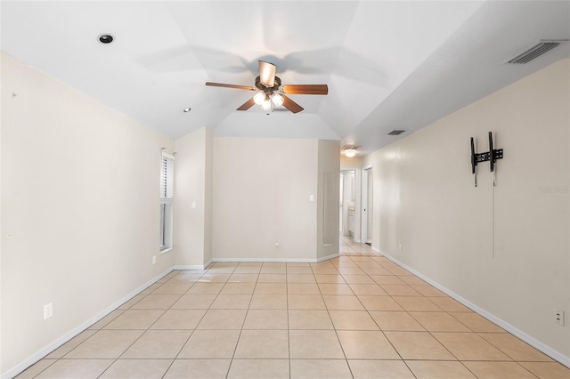 23338 Duchess Ave, Port Charlotte, FL 33954 - unfurnished room with ceiling fan, vaulted ceiling, and light tile patterned flooring