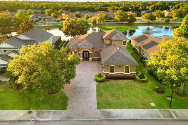 bird's eye view featuring a water view