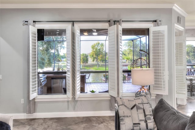 interior space with ornamental molding