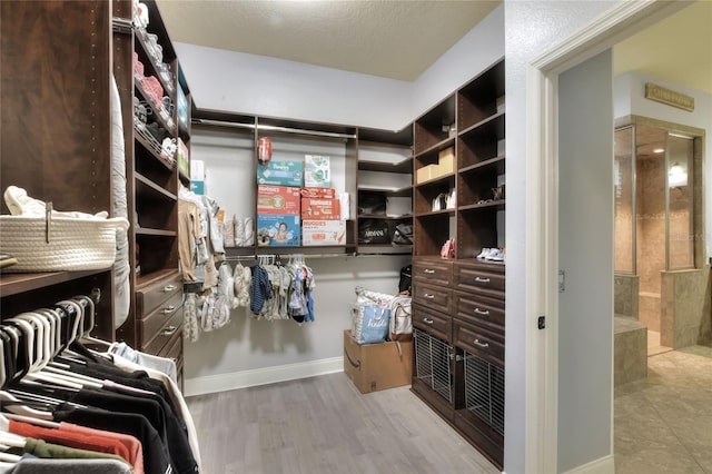 spacious closet featuring light wood-type flooring