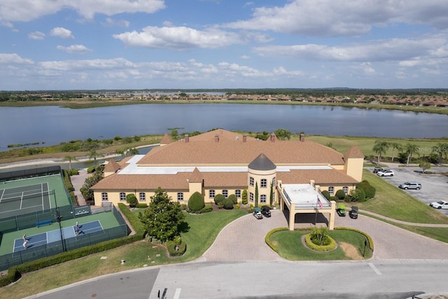 aerial view with a water view