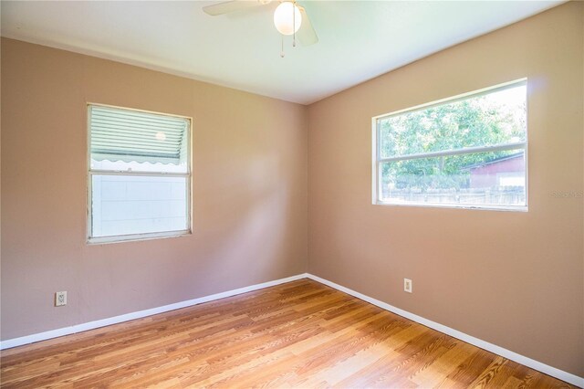 empty room with ceiling fan and hardwood / wood-style flooring