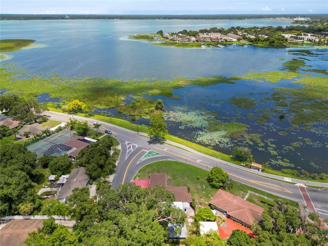 aerial view with a water view