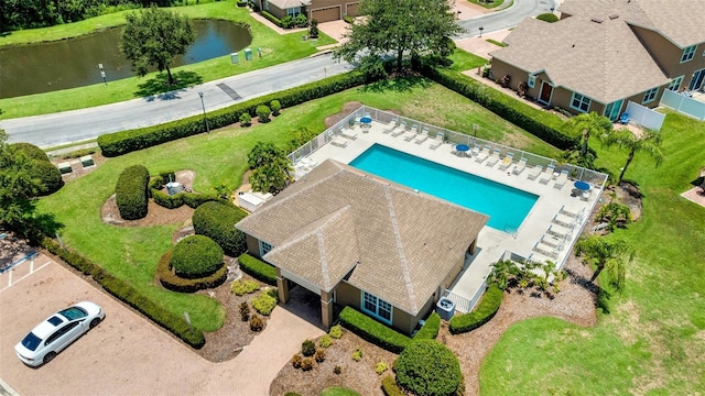 bird's eye view featuring a water view