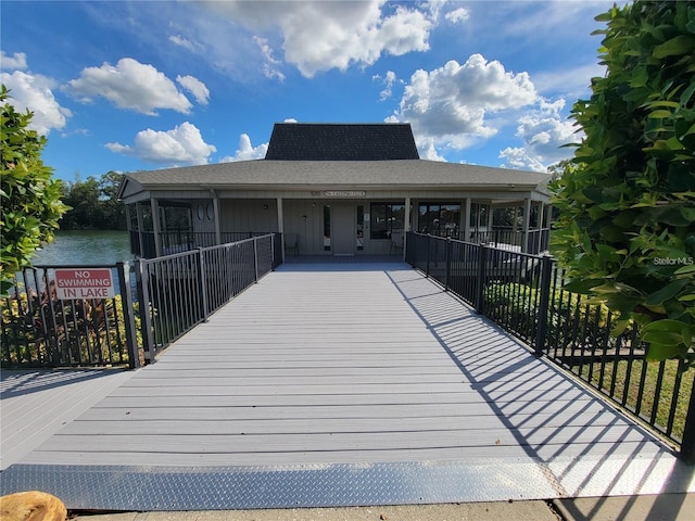 exterior space featuring a water view